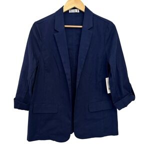 89th + Madison Blazer Womens Small Medieval Blue NWT Roll Tab Linen Blend